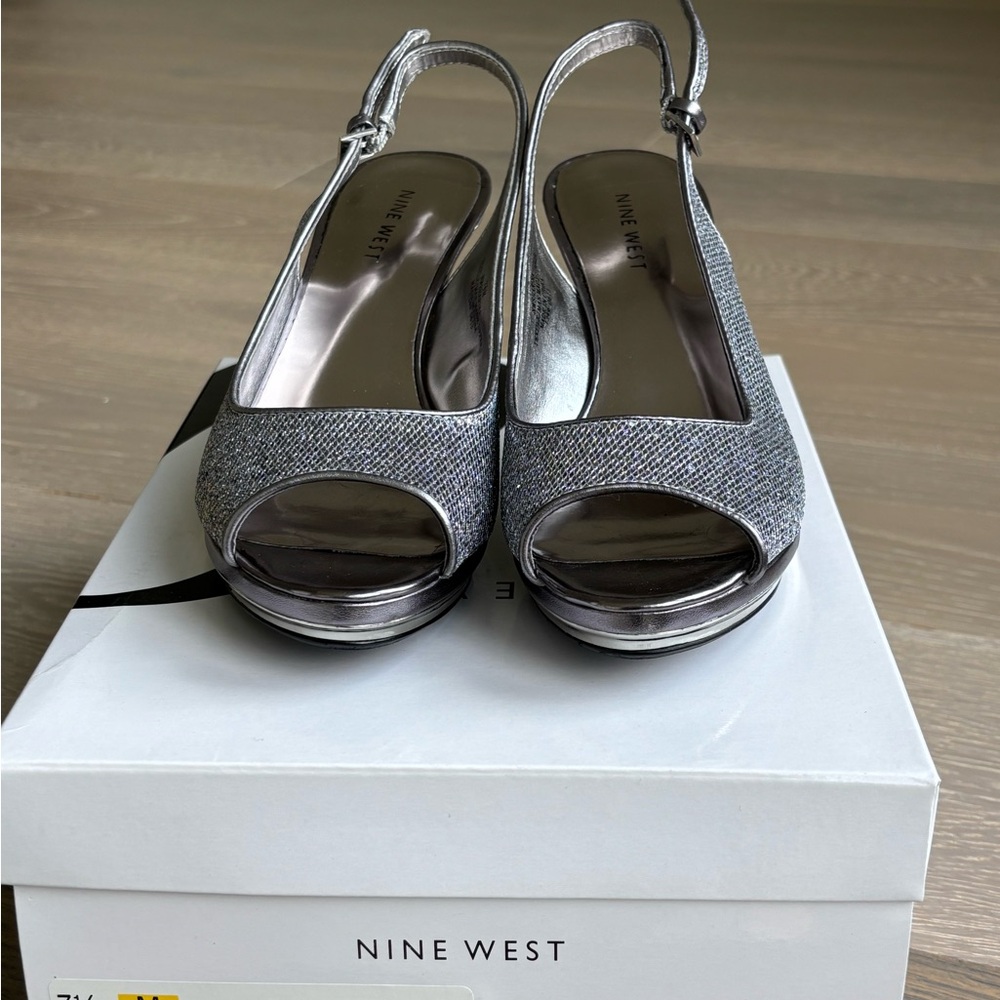 Nine West Women's Silver Peep Toe Slingback Heels